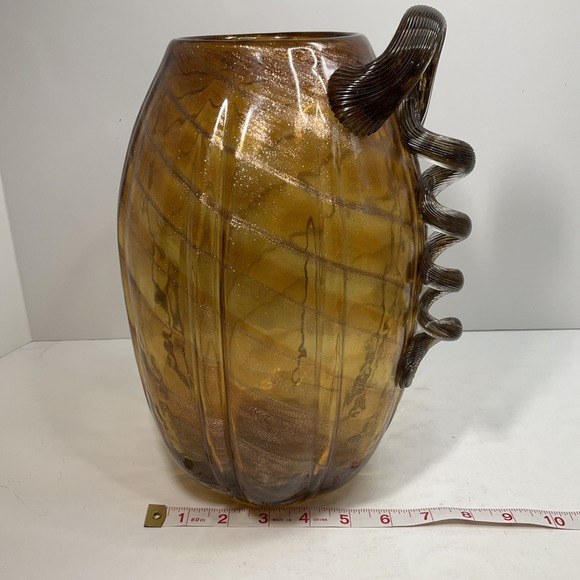 Vintage Tall Pier One Amber & gold swirl glass pumpkin vase with long curly stem - Picture 8 of 8